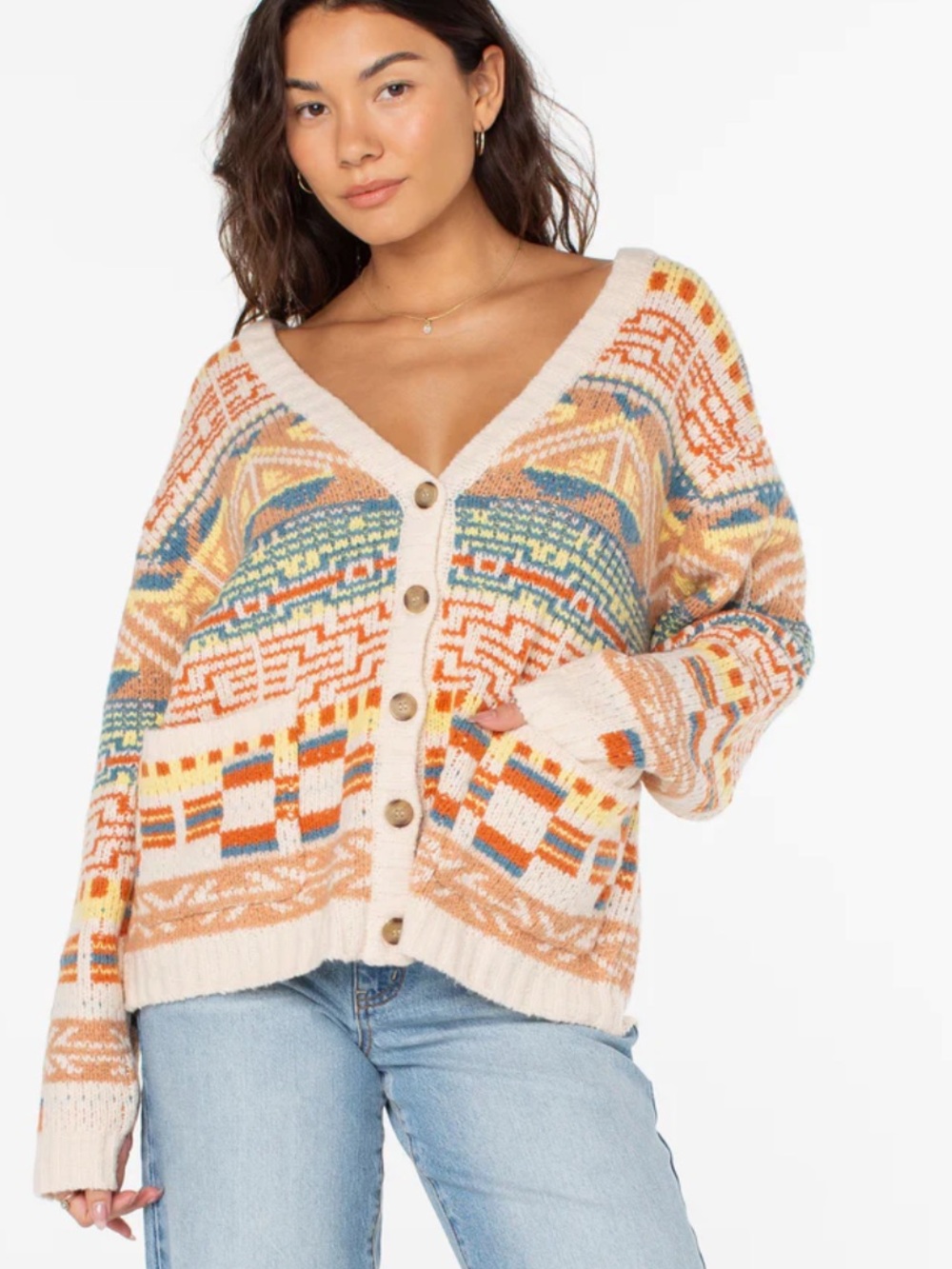 Roxy Tamarindo Cardigan Women’s Small Multicolor Geometric Button Front